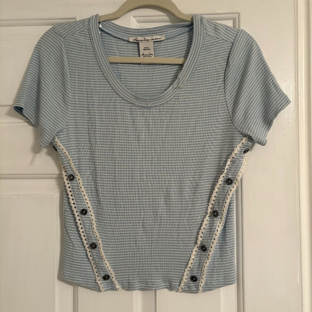 American Rag L Blue & white striped shirt